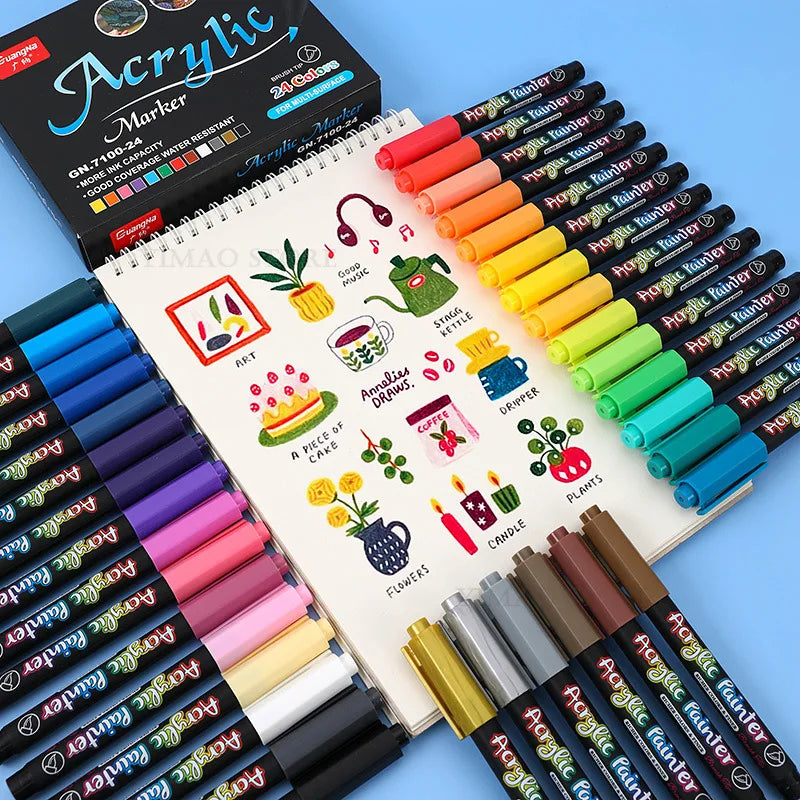 12-60Color Acrylic Paint Pens Set Markers Pen Painting DIY Art Supplies Hand-Painted Graffiti Ceramic Drawing Glass Fabric Canva
