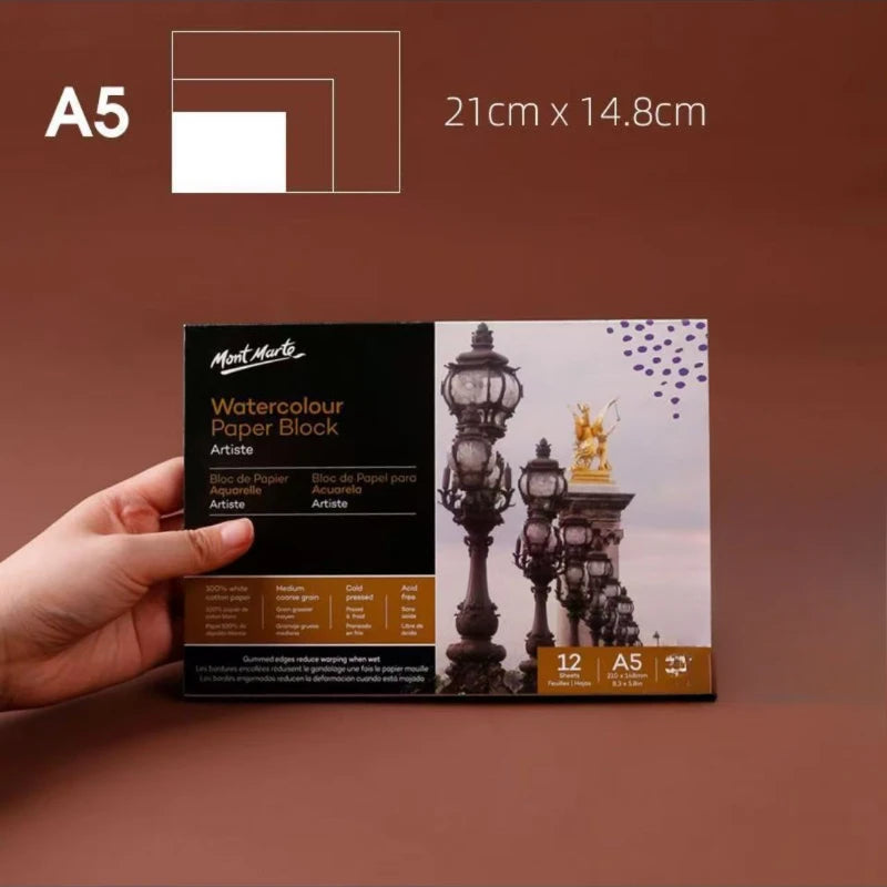 A4/A5 Artist Grade Watercolor Book 300g 100% White Cotton Paste Watercolor Paper Glue Set 12 Sheets Medium Rough Sketchbook
