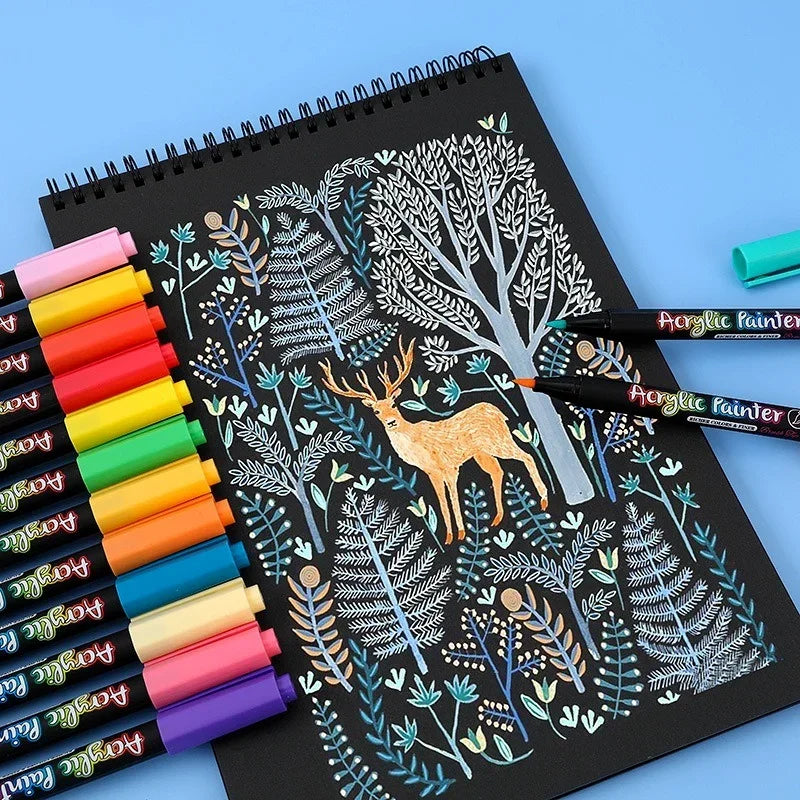 12-60Color Acrylic Paint Pens Set Markers Pen Painting DIY Art Supplies Hand-Painted Graffiti Ceramic Drawing Glass Fabric Canva