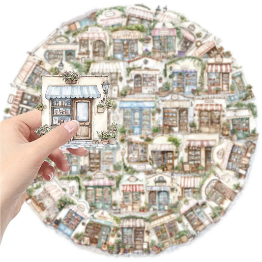 10/30/50pcs Retro Convenience Store Street Shop Stickers Vintage Aesthetic Cartoon Decals Water Bottle Luggage Phone PET Sticker