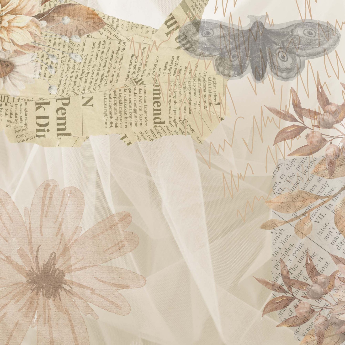12 Original Vintage Cream Collection Collage Papers Digital