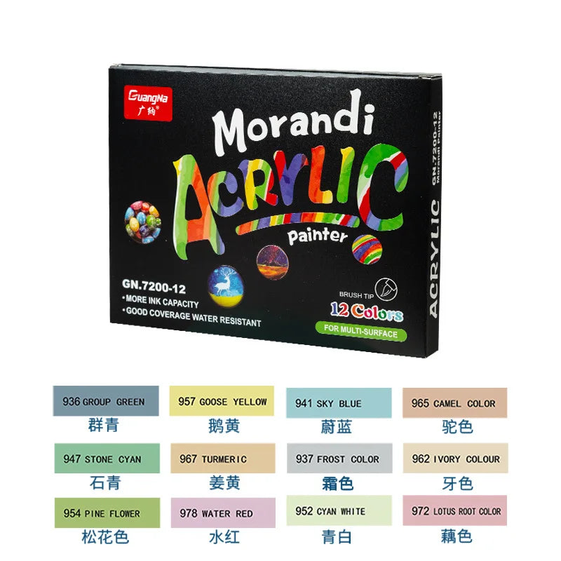12-60Color Acrylic Paint Pens Set Markers Pen Painting DIY Art Supplies Hand-Painted Graffiti Ceramic Drawing Glass Fabric Canva