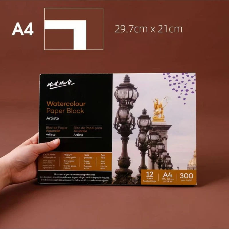 A4/A5 Artist Grade Watercolor Book 300g 100% White Cotton Paste Watercolor Paper Glue Set 12 Sheets Medium Rough Sketchbook
