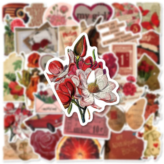 10/30/50pcs Vintage Red Art  Stickers Rose Graffiti Decals