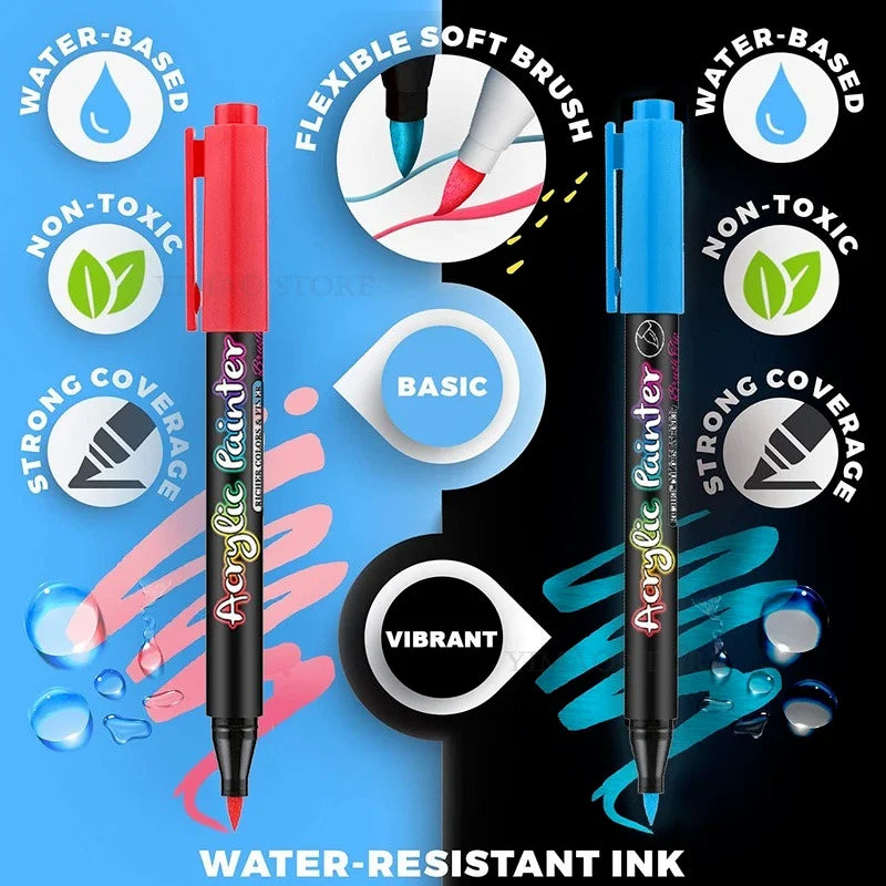 12-60Color Acrylic Paint Pens Set Markers Pen Painting DIY Art Supplies Hand-Painted Graffiti Ceramic Drawing Glass Fabric Canva