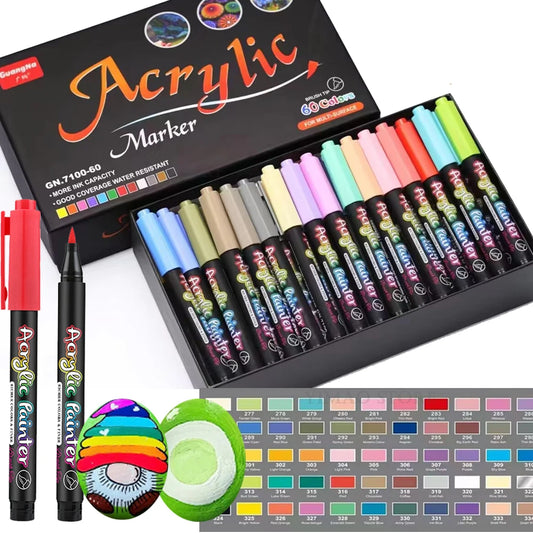 12-60Color Acrylic Paint Pens Set Markers Pen Painting DIY Art Supplies Hand-Painted Graffiti Ceramic Drawing Glass Fabric Canva