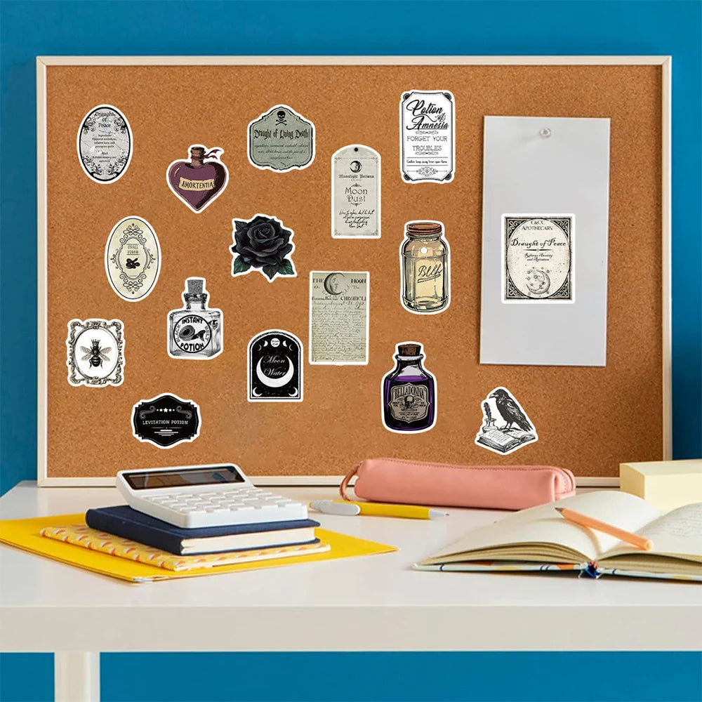 10/30/50pcs Vintage Magic Potion Label Halloween Stickers Retro Horror Gothic Witch Decals Sticker for Phone Skateboard Suitcase