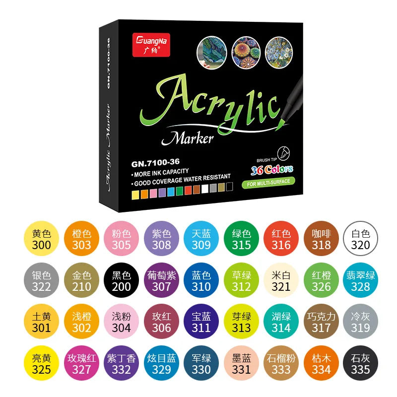 12-60Color Acrylic Paint Pens Set Markers Pen Painting DIY Art Supplies Hand-Painted Graffiti Ceramic Drawing Glass Fabric Canva