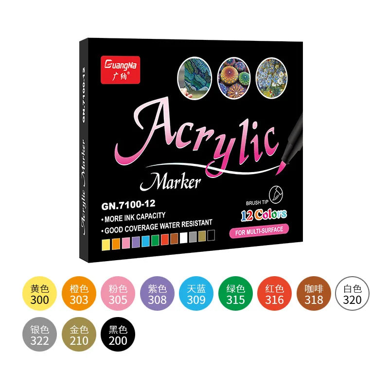 12-60Color Acrylic Paint Pens Set Markers Pen Painting DIY Art Supplies Hand-Painted Graffiti Ceramic Drawing Glass Fabric Canva