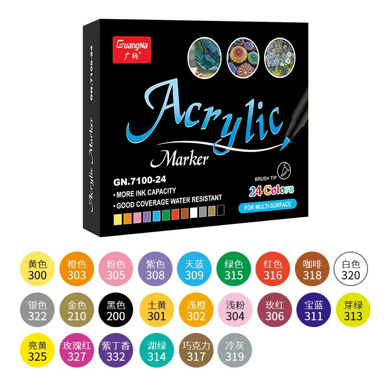 12-60Color Acrylic Paint Pens Set Markers Pen Painting DIY Art Supplies Hand-Painted Graffiti Ceramic Drawing Glass Fabric Canva