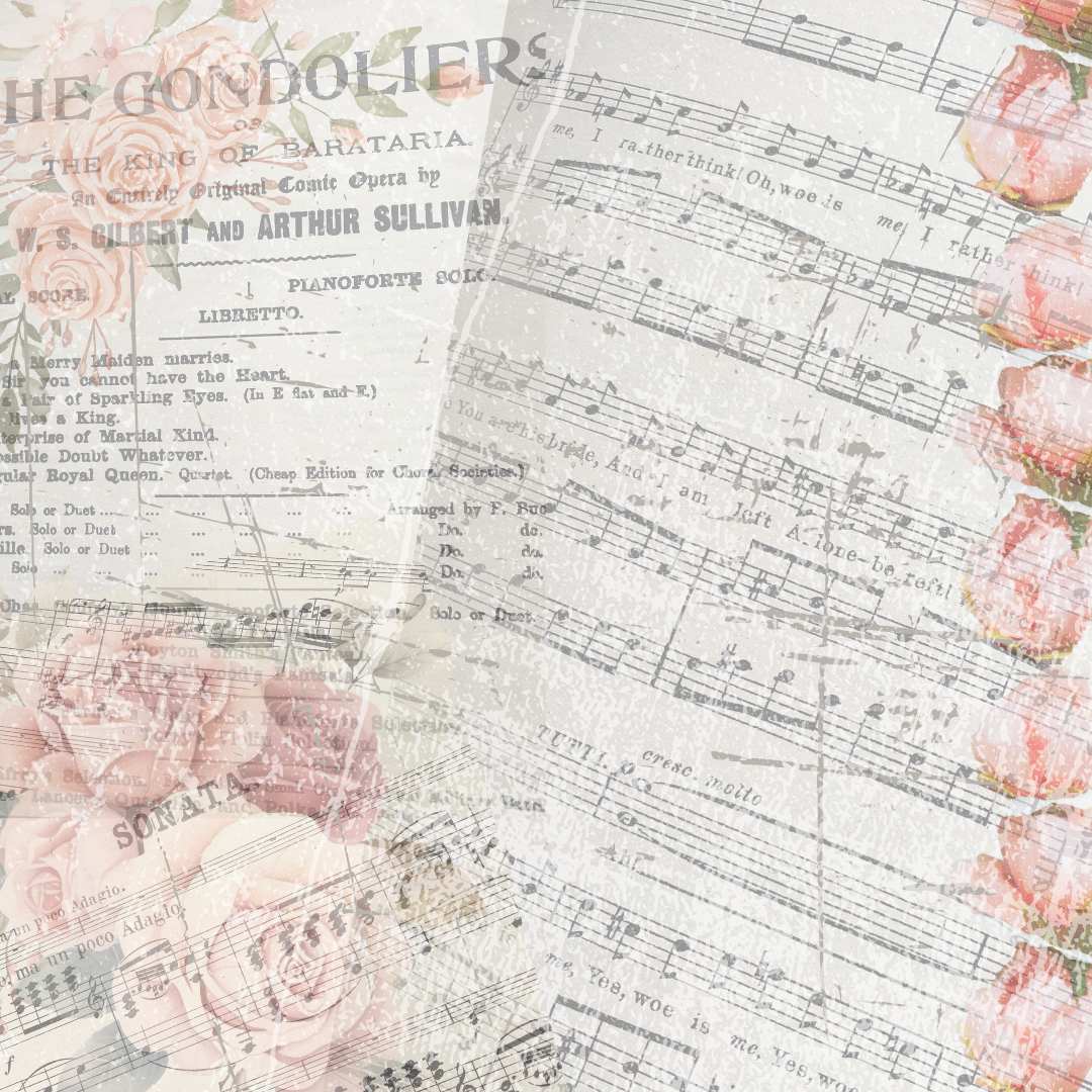 12 Original Unique Collage Craft Papers Music and Flowers Vintage style Digital