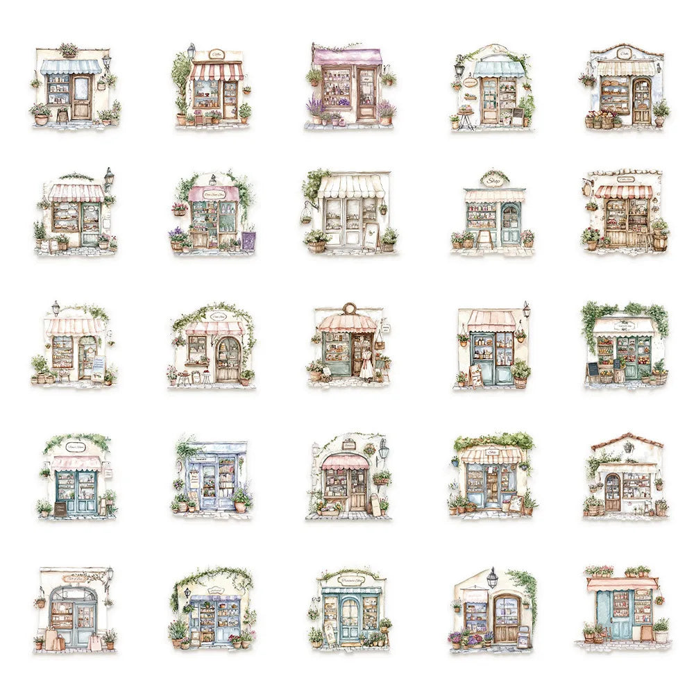 10/30/50pcs Retro Convenience Store Street Shop Stickers Vintage Aesthetic Cartoon Decals Water Bottle Luggage Phone PET Sticker