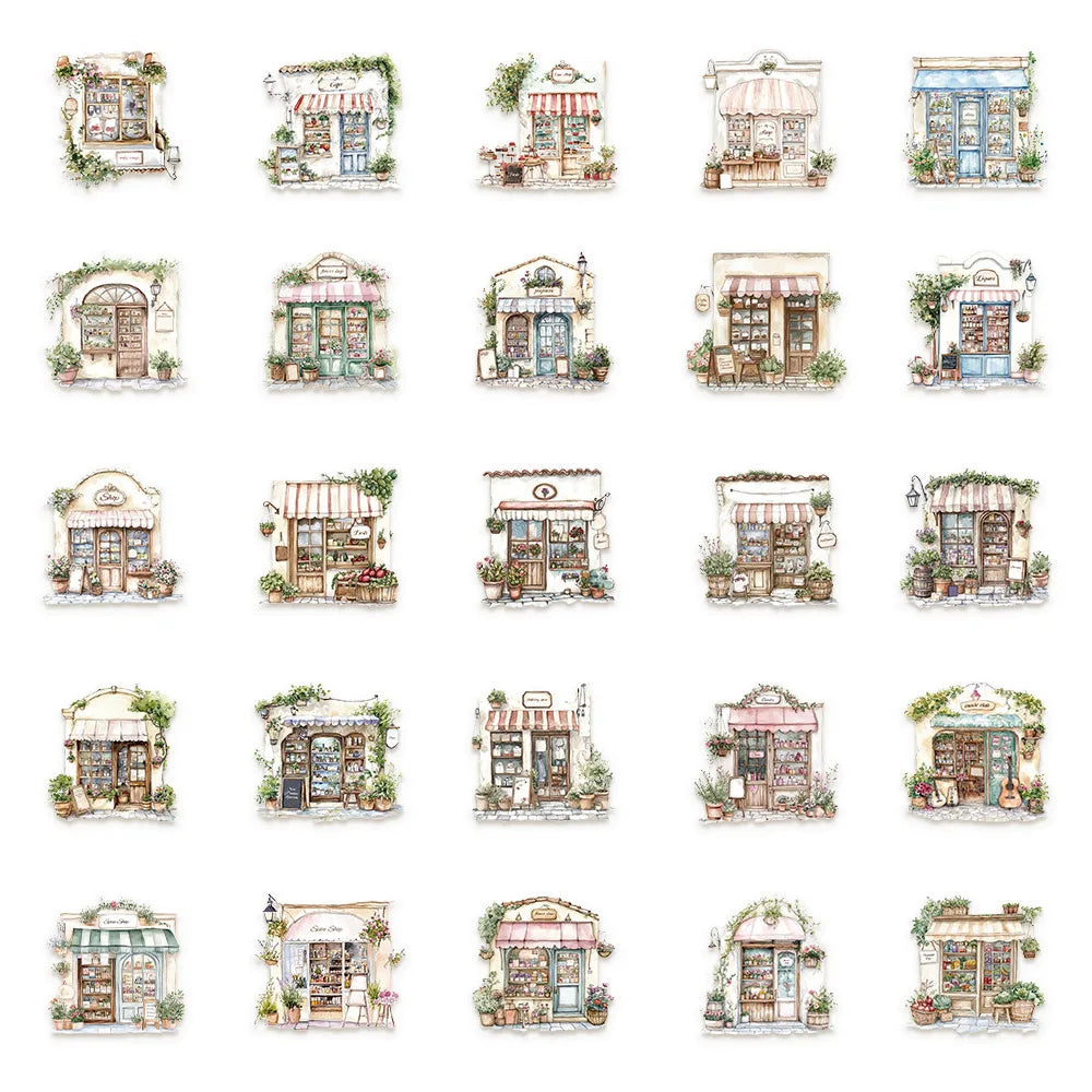 10/30/50pcs Retro Convenience Store Street Shop Stickers Vintage Aesthetic Cartoon Decals Water Bottle Luggage Phone PET Sticker