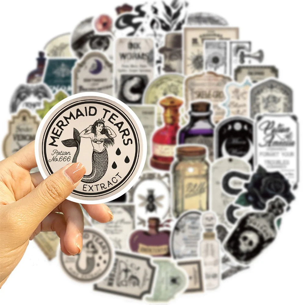 10/30/50pcs Vintage Magic Potion Label Halloween Stickers Retro Horror Gothic Witch Decals Sticker for Phone Skateboard Suitcase
